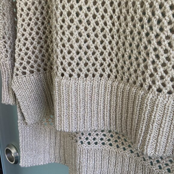 CHICO'S Black Label Sweater Sz 2 Gold Open Mesh Knit Tunic Length Long Sleeve - Picture 6 of 9